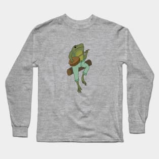 Froggy Serenade: Cute Frog Playing Banjo Guitar and Sitting on a Log Long Sleeve T-Shirt